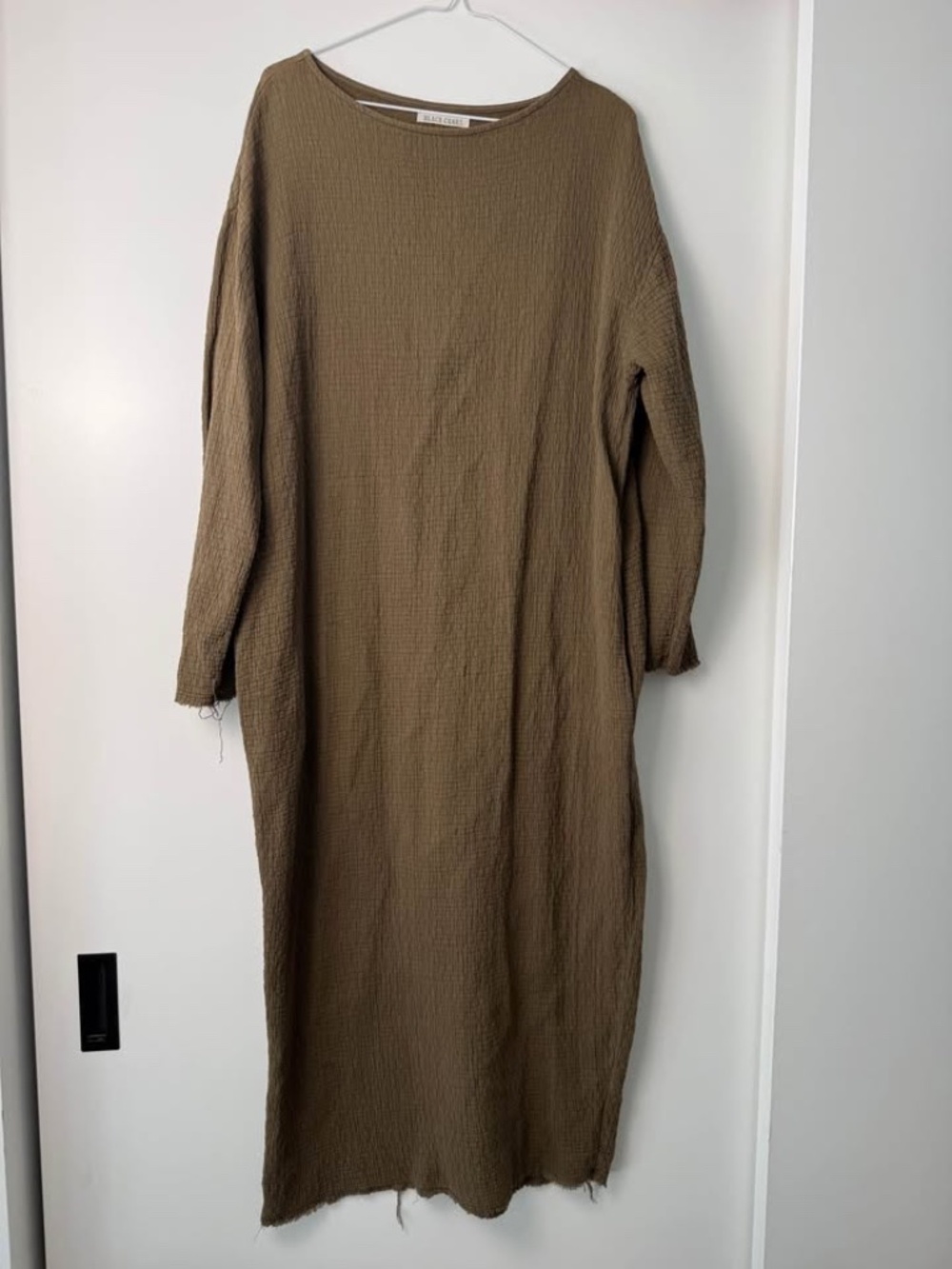 Black Crane Olive Khaki Crinkle Cotton Gauze Long Bud Dress size M